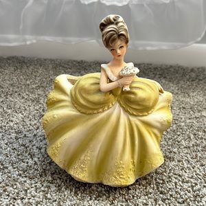 Vintage green girl figurine planter